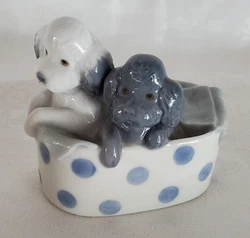 Vintage LLADRO NAO # 1082 Poodle Pair In A Basket With Blue Dots Retired.