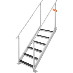 This VEVOR dual handrails dock ladder can greatly improve your security when getting up and down the ladder. A: The...