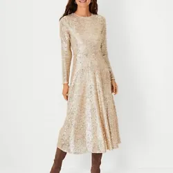 Brand new with tags and completely sold out in this color - perfect for the holidays! Gold Sequin Midi Flare Dress from...