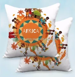 Set of 2 Africa tribal cushion covers. Pillow case only, insert pillow is not included. Decorative square throw pillow...
