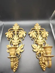 Gold Burwood Wall Sconce Candle Holders Hollywood Regency 572 Made in USA 1974.