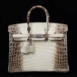 Exotic Birkin 25cm Himalayan Handbag. Hardware: Palladium. Leather: Matte Niluticus Crocodile Skin.
