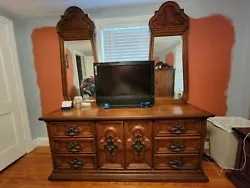 Solid Wood Full Bedroom Set- Dresser, 2 Mirrors, Wardrobe, Nightstand, Headboard.