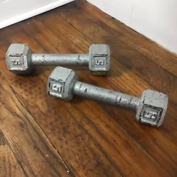 5 LB Pound Dumbbell Set Hex Head Dumbbells Hand Weights Cast Iron. Condition is “used”.Shipped with buyer selected.