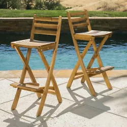Set of 2 bar stools. The Atlantic bar stool works great in any outdoor seating or bar area. They quickly fold for quick...