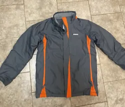 Patagonia Boys Kids Down Sweater Winter Coat Jacket XL 14 Gray Grey Orange.