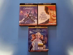 3 DISNEY BLU-RAY MOVIE LOT, ONWARD + MARY POPPINS RETURNS +FROZEN 2 +BLU-RAY, NO DIGITAL, SLIPCOVERS ARE AS SHOWEN IN...