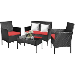 Material: PE Rattan, Steel, Tempered Glass, Polyester fabric, sponge  Table Size: 28” x 16” x 15.5” (L X W X H) ...