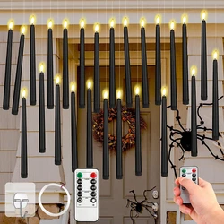 24 x LED candles. 1 x Remote. Light color: warm yellow. Candle color: black.