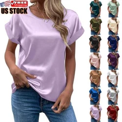 Top Type:Blouse. (Style):Casual. Fabric Type:SATIN. Sleeve Length:Short Sleeve. Sleeve length Shoulder length. Sleeve...