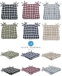 Kate Aurora Country Living Premium Oversized & Overfilled Gingham Plaid Checkered Country Farmhouse Chair Cushions -...