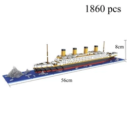 Blocs de construction de bateau en plastique Titanic 3D pour adultes, Micro Mini briques, Kits de jouets à assembler,...