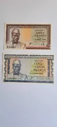 Lot 2 billets 100 et 500 Francs 1960. 500 Francs. Un léger pli vertical. 100 FrancsNeuf/UNC.
