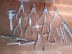 A lot of 18 Orthodontic dental instruments.Henry Schein Calipers 2 pairs Mathieu Ligature Needle Holders/Drivers,2...