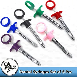 Set of 6 Multi Color Plastic Handle Syringes. Product conforms to ISO 9001, CE-Quality Mark, ISO 13485, FDA and other...
