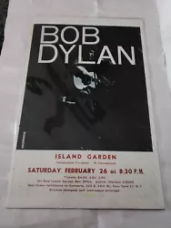 BOB DYLAN REPLICA 1966 *ISLAND GARDEN* CONCERT POSTER REPRO. STILL IN ITS PLASTIC. GREAT CONDITION.  READY TO FRAME....