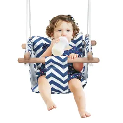 Certified by ASTM and CPSIA, the baby swing seat is made of breathable 100% cotton canvas.|| Smooth and sturdy beech...
