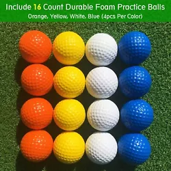 16 multicolor golf balls, 4 of each color. Mimic real golf balls: Designed with limited flight for practicing indoor...