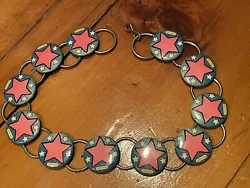 1979 Peter Max Button Star Necklace Psychedelic Fashion. Super- cool Peter Max original 26 inches