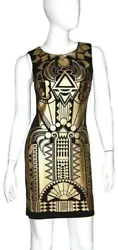 Bacci Black Gold Print Dress. Sheath dress. Hip: 17.5