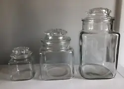 3 Vintage All Glass Apothecary Candy Food Storage Jars/Cannisters.  All jars and lids are in mint condition.  All...