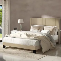 ELEGANT DESIGN- The upholstered platform bed has a minimalist headboard style that looks elegant in your bedroom; Beige...
