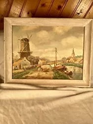 Antique 1935 Oil Painting by M.E. Rantz of a Dutch Countryside - 18 x 14. The painting is on board and is very well...