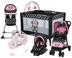 Disney Baby Stroller with Car Seat Travel System High Chair Bouncer Playard Combo. Full size bassinet. Stroller...