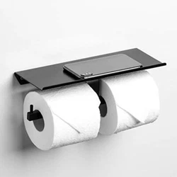 Linkaa Toilet Paper Holder with Shelf Dual Roller Matte Black, Wall Mount Black Bathroom Accessories as Phone Holder,...