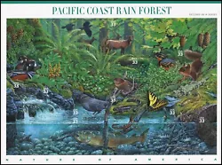 United States 2000 Sc 3378 Pacific Coast Rainforest Bird Butterfly Deer CV $10.