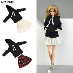 Winter Black Top Hoodies Sweetshirt Pleated Skirts Suit Clothes for Barbie Doll Outfits for 1/6 BJD Dolls Accessories....