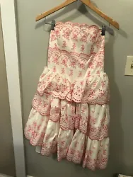 RARE Betsey Johnson Vintage Eyelet Tea Party Floral Dress Size 10. Super unique strapless dress. From one of her...
