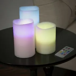 3 Piece LED Flameless Candle Set with Remote Color Changing Battery Operated.