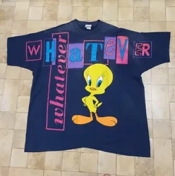 Vintage 1996 Tweety Bird Looney Tunes WHATEVER T-Shirt 3XL Colorful Discolored.  See photos for measurements and...