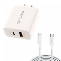 Output 22.5W Maximum if one USB is used. A 6ft long usb-a to usb-c cable is included. Ultra compact and lightweight....
