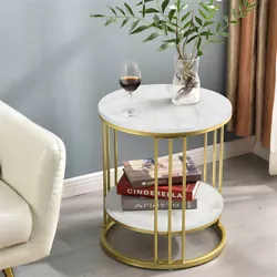 Dual-tier Circle Marble Side End Table Luxury Nightstand Accent Coffee Table.