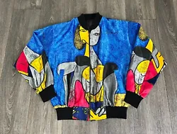 In good condition. This jacket is a size Large.