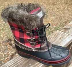 Listed as preowned, but they show little to NO wear. They are Natural Reflections Lumber Jill Red Plaid Snow/Duck Boots...