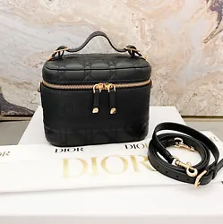 Beautiful authentic Christian Dior Lambskin Cannage Small Diortravel Vanity Case Black. This stylish beauty case is...