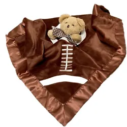 Bearington Baby Security Blanket Brown Bear Football Sports Lovey Minky Satin19 squarePlease note on the binding, there...