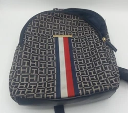 Pre-owned Tommy Hilfiger Logo Backpack Purse, Black/White, excellent condition!.