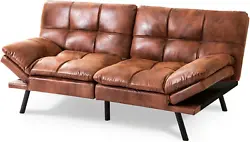 Black faux leather adds comfort and is easy to wipe down. Sofa size: 71