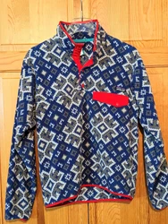Rare Patagonia Mens Synchilla Pullover Snap T Fleece Aurora Blue Snowflake Size Mens XS (fits to a Womens Small)....