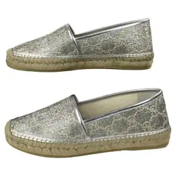 Features Silvertone espadrilles from Gucci. This espadrilles run one size small. Shoe sole: Gum, shoe heel flat. Style...