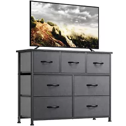 7-DRAWER DRESSER- The TV stand for bedroom features 7 foldable deep drawers and easy-to-pull plastic handles; The...