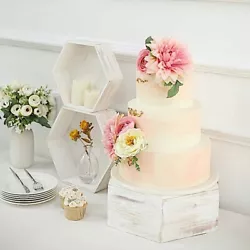 3 WHITEWASHED Hexagon Wooden CAKE STAND Cupcake Dessert Holder. Each order is for 3 dessert stands. Wedding...