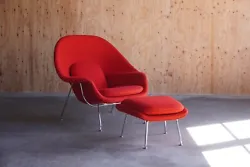 Item:Knoll Womb Chair + Ottoman designed by Eero Saarinen, produced circa 2000. Chrome frame and optional Knoll Hopsack...