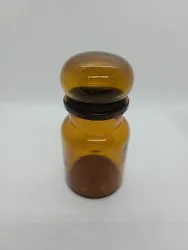 Vintage Amber Apothecary Jar Bubble Stopper Made In Belgium   No chips or cracks, the lines on the lid are mold marks
