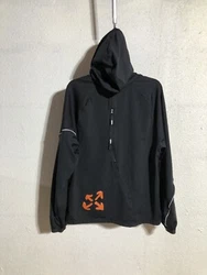 ONE HOODIE DRAWSTRING IS BROKEN CUFFS ARE CUT TO MAKE MORE ROOM COUPLE LOOSE THREADS BACK IF HOOD OTHERWISE GOOD...