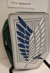 Attack On Titan School Backpack Cosplay Scout Legion Anime Green Emblem NWT. Measures approximately 19